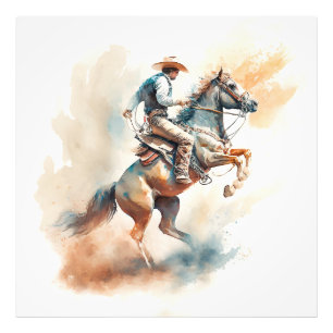 Westerne Waterverf "Bucking Bronco" Foto Afdruk
