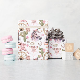 Westerne Waterverf Cowgirl Landenpatroon Cadeaupapier