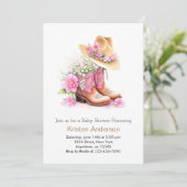 Westerne Waterverf Wildflower Cowgirl Baby shower Kaart (Staand voorkant)