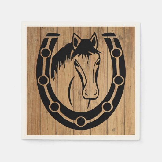 Westerne Wedding Horse Hoefijzer Country Wood Servet (Voorkant)