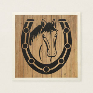 Westerne Wedding Horse Hoefijzer Country Wood Servet