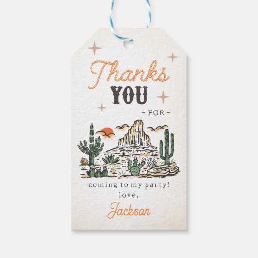 Westerne woestijn eerste rodeo 1e verjaardag cadeaulabel (Achterkant)