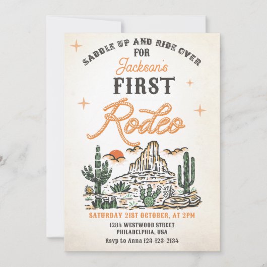 Westerne woestijn eerste rodeo 1e verjaardag kaart (Voorkant)