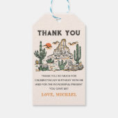 Westerne woestijnrodeo 1e verjaardag cadeaulabel (Achterkant)