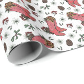 Westerne Xmas Cowboy Laarzen, Pinecones & Bessen Cadeaupapier (Rol Hoek)