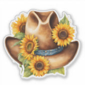 Westerne Zonnebloem Cowboy Pet Sticker (Voorkant)