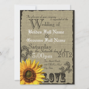 Westerne zonnebloem Rustic Country Wedding Kaart