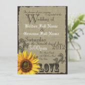 Westerne Zonnebloem Rustieke Country Wedding Kaart (Staand voorkant)