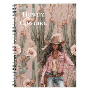 Westerne Zwarte Cowgirl Roze Cactus Bloemen Notitieboek