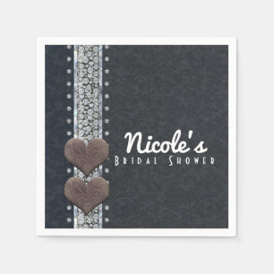 Westerne zwarte leder- en diamantair-galpartij servetten