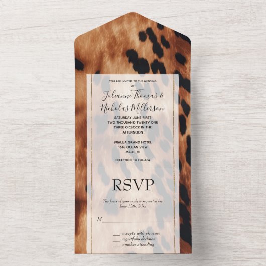 Westers Bruin Crème Koeienhuid Huwelijk All In One Uitnodiging (Binnen)