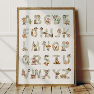 Westers Cowboy Alfabet ABC Poster Voor Kinderkamer
