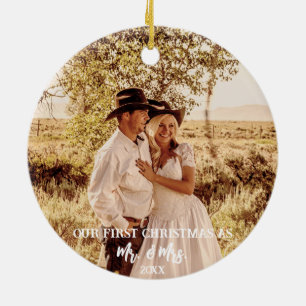 Westers Hoefijzer Monogram 1e Kerst Getrouwd Keramisch Ornament