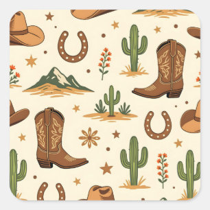 Westers landthema met cactus vierkante sticker