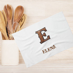 Westers Leren Initiaal Monogram E Theedoek