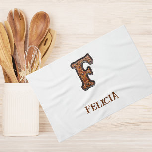 Westers Leren Initiaal Monogram F Theedoek