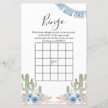 Westerse Blauwe Cactus Baby Shower Bingo Spel Show