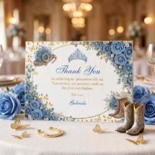 Westerse Blauwe Rozen Gouden Land Quinceañera Bedankkaart