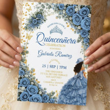 Westerse Blauwe Rozen Gouden Land Quinceañera