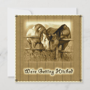 Westerse Bruiloft: Trouwen: Paarden, Sepia Kaart