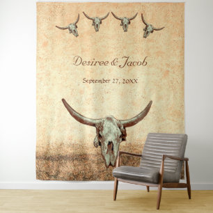 Westerse bruine stier schedel bruiloft foto booth wandkleed