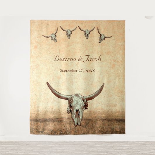 Westerse bruine stier schedel bruiloft foto booth wandkleed (Voorkant)