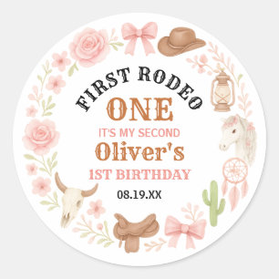 Westerse Coquette Cowgirl 1e Verjaardag Roze Ronde Sticker