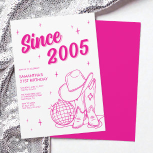 Westerse Country Roze Disco 21e Verjaardagsfeestje Kaart