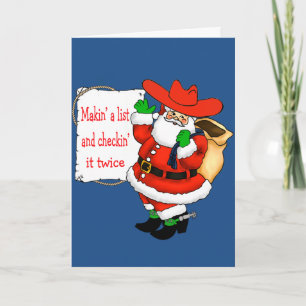 Westerse Cowboy Kerstman maakt een lijst Feestdagen Kaart