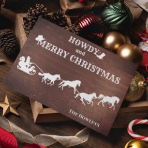 Westerse Cowboy Kerstman Slede Paard Kerstvakantie Feestdagenkaart