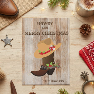 Westerse Cowboy Laars Hoed Kerst Vakantie Feestdagenkaart