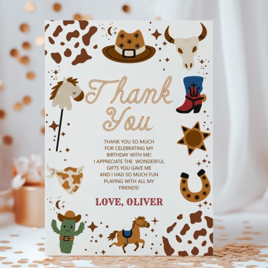 Westerse Cowboy Rodeo Verjaardagsfeestje Bedankkaart