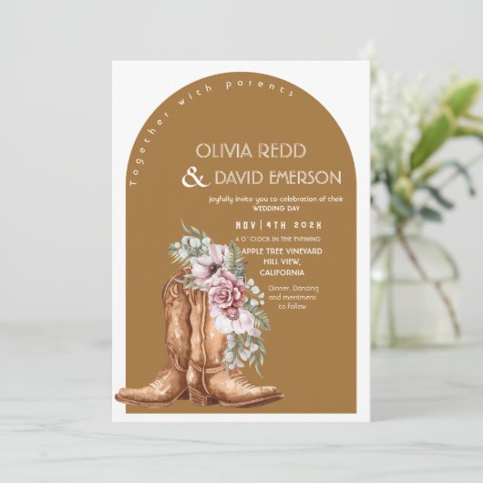 Westerse Cowboy Rustoieke Bloem Bruiloft Kaart (Staand voorkant)