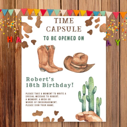 Westerse Cowboy Tijdscapsule 1e verjaardag Poster