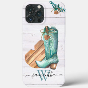 Westerse Cowboylaars Monogram Boho Hout iPhone 13 Pro Max Hoesje