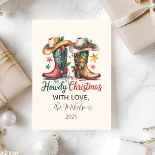 Westerse Cowboylaarzen Rustieke Howdy Kerst Feestdagenkaart