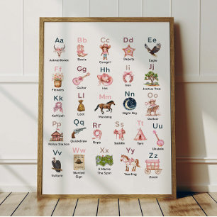 Westerse Cowgirl Alfabet ABC Poster Voor Kinderkam