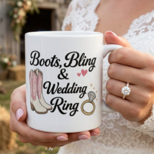 Westerse Cowgirl Bruid Roze Laarzen Trouwring Koffiemok