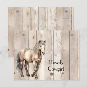 Westerse Cowgirl Cowboy Paard Nep Hout Briefkaart