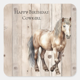 Westerse Cowgirl Cowboy Paard Nep Hout Vierkante Sticker