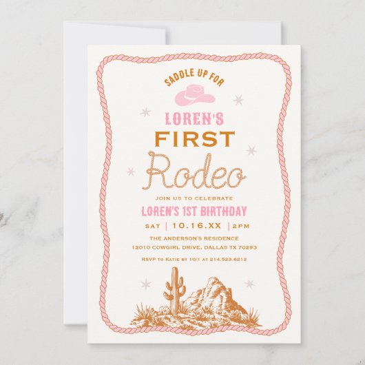 Westerse Cowgirl eerste Rodeo 1e Verjaardag Kaart (Voorkant)