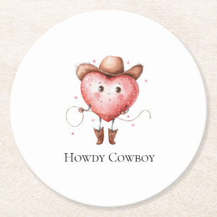 Westerse Cowgirl Hart met Cowboy Hoed Verjaardag Ronde Kartonnen Onderzetter