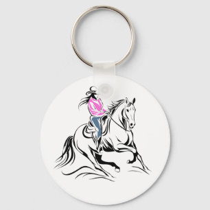 Westerse Cowgirl Paardrijden Illustratie Sleutelhanger