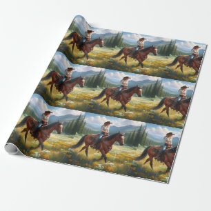 Westerse Cowgirl Rijdt Paard Cadeaupapier