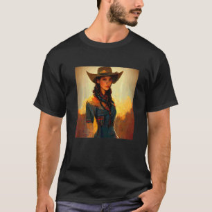 Westerse Cowgirl Schilderij T-shirt