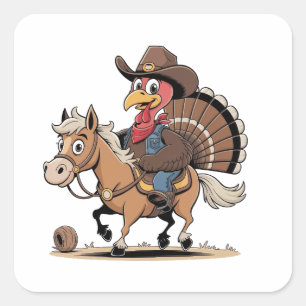 Westerse Gebruinde Kalkoen Thanksgiving Cowboy Cow Vierkante Sticker