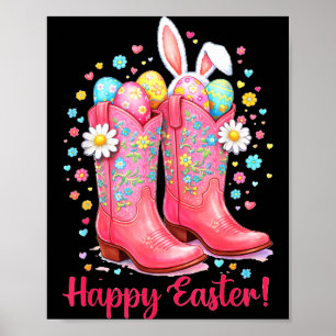 Westerse gelukkige paasdag cowgirl laarzen konijn poster