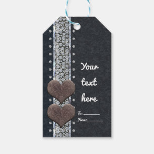 Westerse glamour zwart leer en diamanten bling fav cadeaulabel