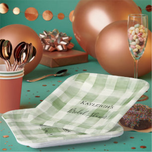 Westerse groene crème plaid strepen bruidsdouche papieren bordje