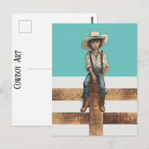 Westerse jonge cowboy in post country ranch stijl briefkaart